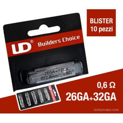 Coil Pronte Kanthal Clapton 26GA+32GA 0,6ohm - 10 pezzi - Youde